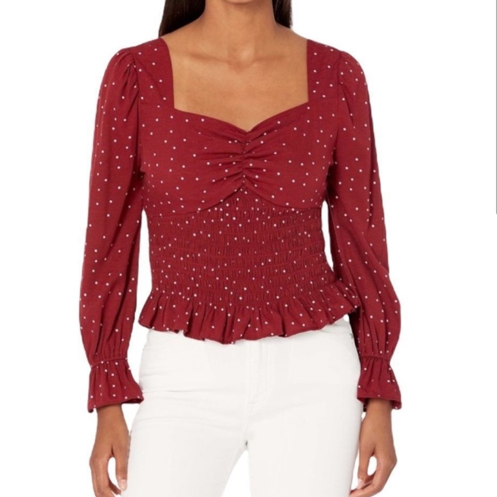 Moon River polka dot smocked top